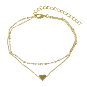 1 pc Beach Foot Jewellery Double layer Gold Chain Heart Charm Boho Chic Anklet-3