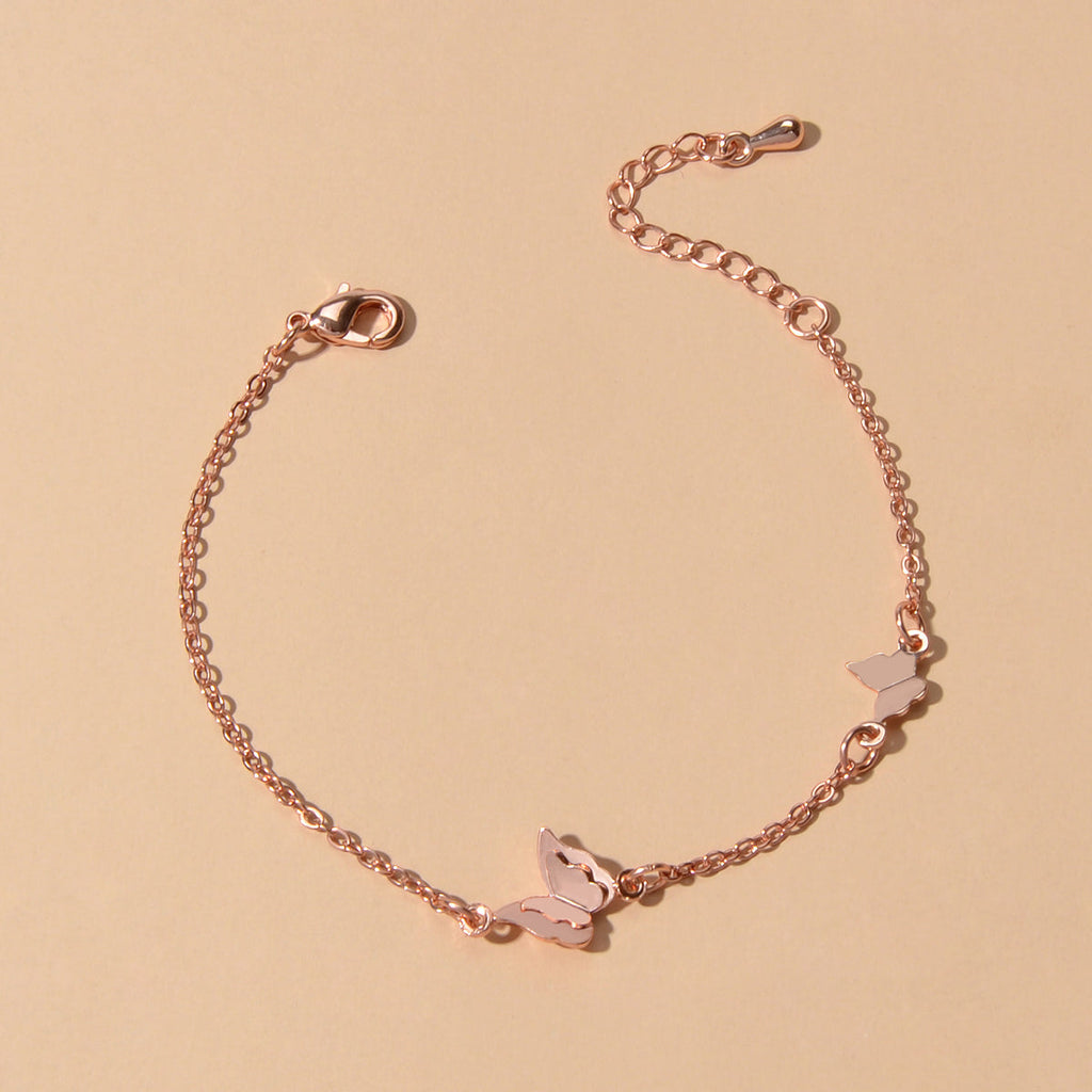Anniversary Wedding Jewellery Rosegold Chain Butterfly Charm Bracelet Women Gift-0