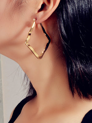 Statement Gold Metal Geometric Dangle Hoop Earrings Beautiful Teens Accessories-1