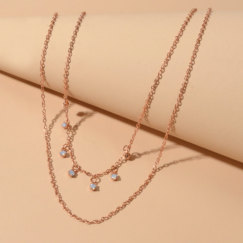 Ladies Jewellery Multi-layer Gold Chain Beads Charm Clavicle Necklace Girls Gift-1