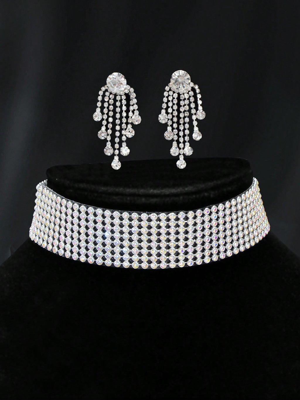Conjunto Crystal Glam Vellery — Colar Choker e Brincos de Cristal-2