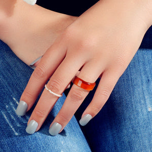 2pcs Pearl Elastic Resin Transparent Trendy Chunky Multiple Rings Bulk Pack Gift-1