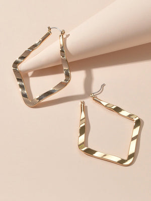 Statement Gold Metal Geometric Dangle Hoop Earrings Beautiful Teens Accessories-2