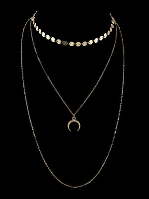 Boho Chic Multi-layer Gold Silver Chain Horns Charm Necklace Trendy Accessories-2