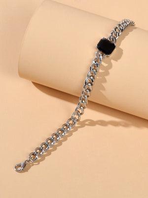 Cool Women Accessories Black Acrylic Crude Silver Metal Link Chain Bracelet Gift-3