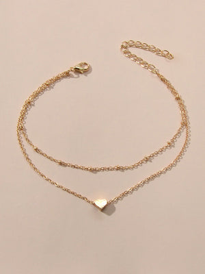 1 pc Beach Foot Jewellery Double layer Gold Chain Heart Charm Boho Chic Anklet-1