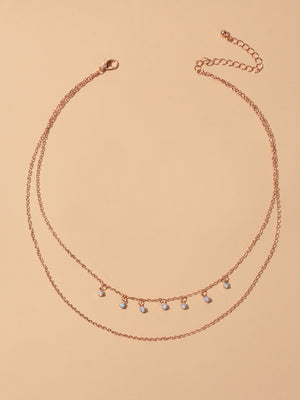 Ladies Jewellery Multi-layer Gold Chain Beads Charm Clavicle Necklace Girls Gift-2