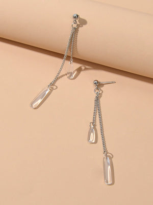 Long Silver Chain Acrylic Water Drop Pendant Earrings Ladies Party Jewellery-3