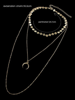 Boho Chic Multi-layer Gold Silver Chain Horns Charm Necklace Trendy Accessories-3