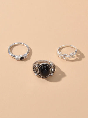 3 pcs Vintage Antique Leaf Geometric Multiple Stackable Punk Finger Rings Set-3
