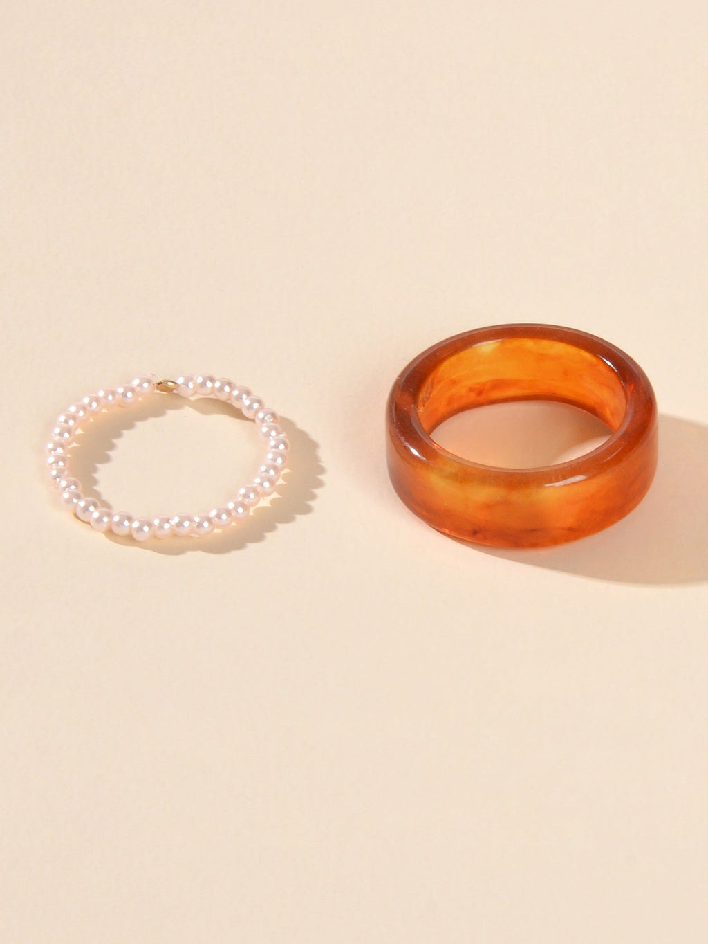 2pcs Pearl Elastic Resin Transparent Trendy Chunky Multiple Rings Bulk Pack Gift-4